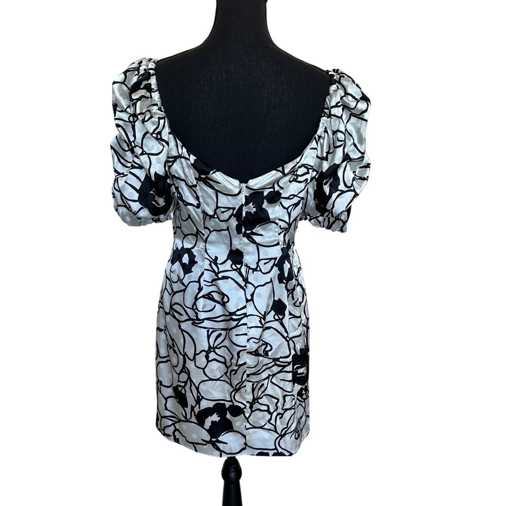 Ronny Kobo Black Floral Mini Dress Size 12 Puff Sleeve Ruche Party Designer $370 - Picture 10 of 12
